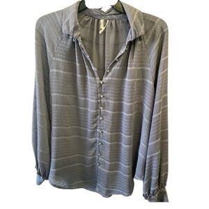 Anthropologie Feather Bone grey polyester blouse size small diamond buttons